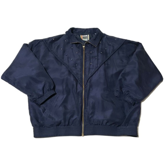 Vintage Div Rousso Silk Bomber Jacket Jogger Windbreaker Dark Blue Studded MED. - Picture 6 of 11